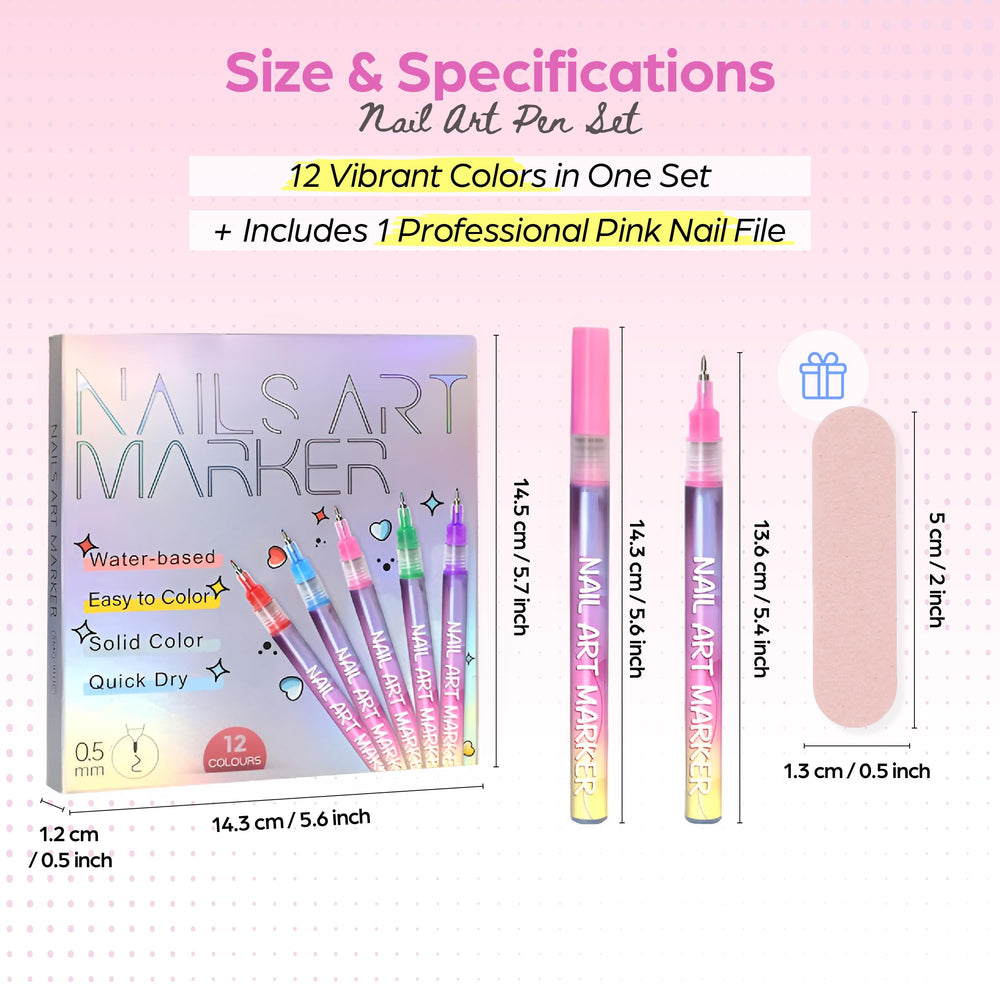 Nail Art Pen Set 0-5mm tip closeup enables precise, delicate nail details.