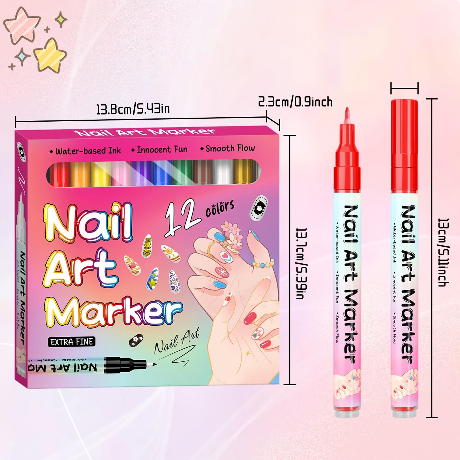 Nail art pens glossy finish delivers salon-style shine and vibrant color.