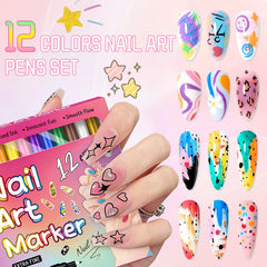 Nail art pens set open, revealing vibrant colors for creative detailing on nails.