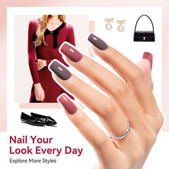 Nailshion Nude Grays brown polish adds depth for versatile, cozy nails.