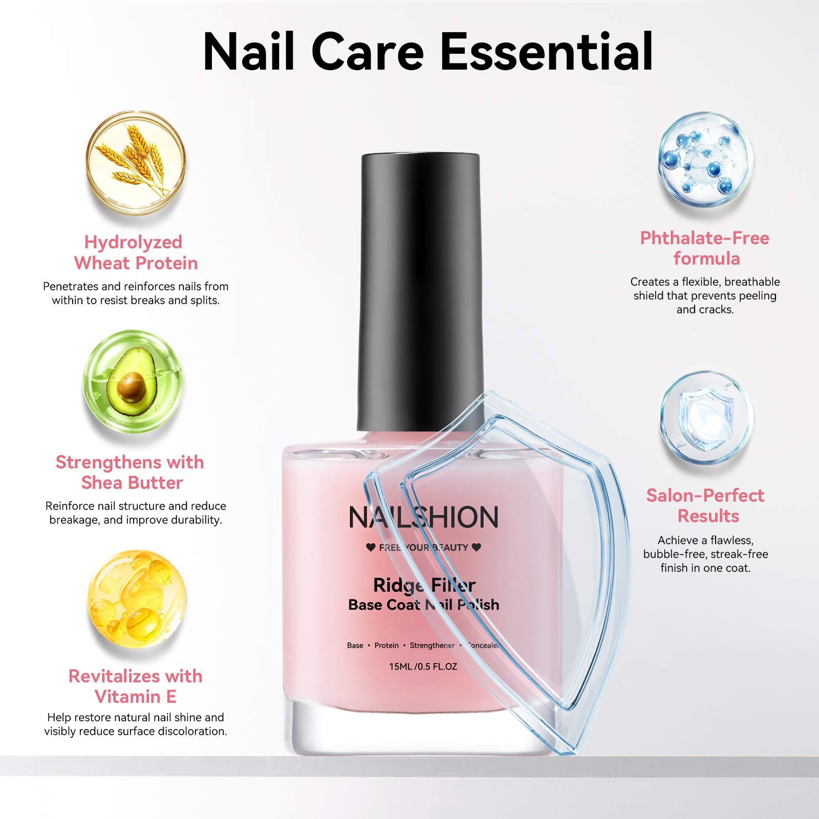 Shea butter in Nailshion formula delivering hydration and protection.