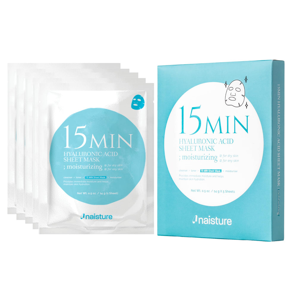 Naisture Hyaluronic Acid Face Mask packaging label highlights hydration benefits.