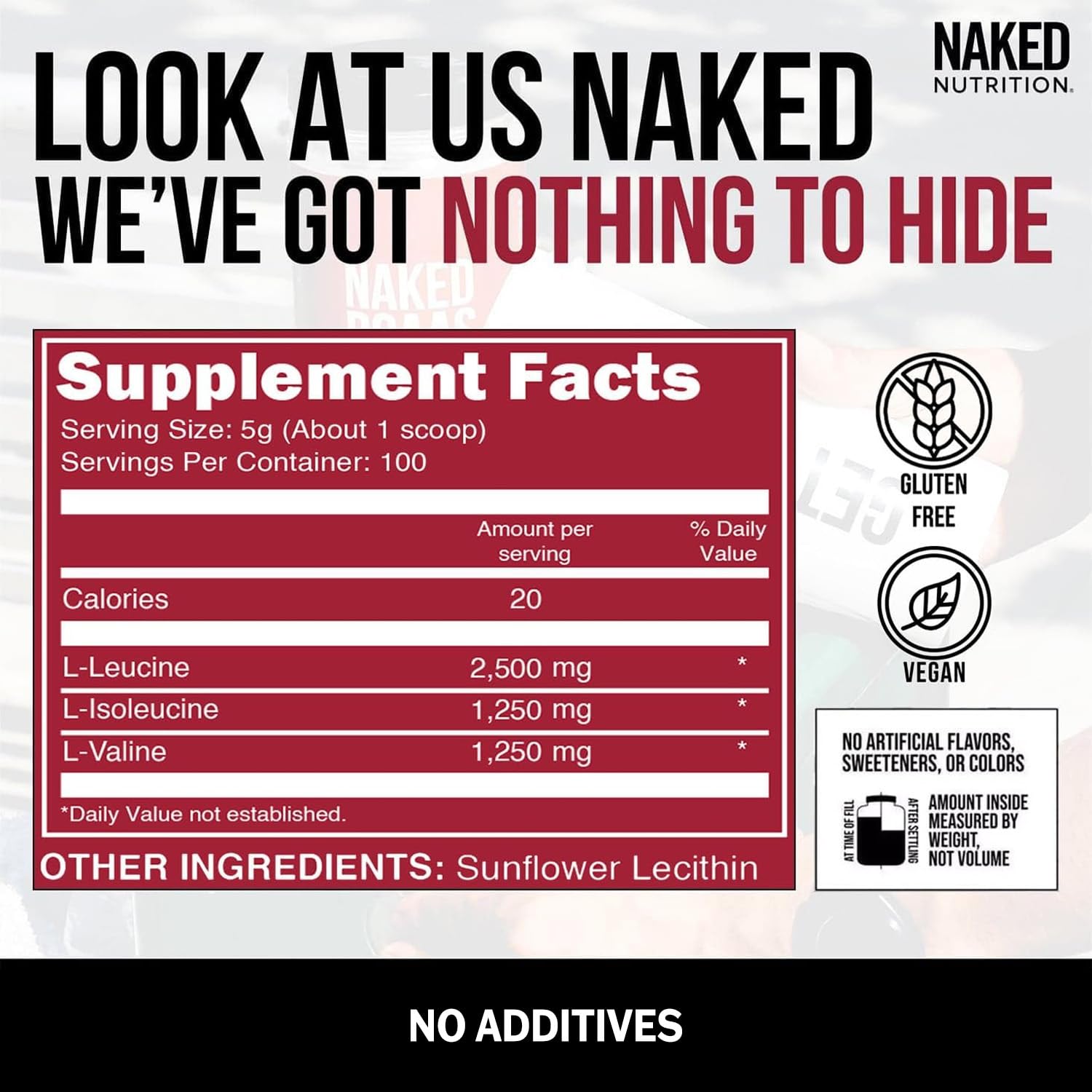 Amino acids L-leucine, L-isoleucine, L-valine for lean muscle
