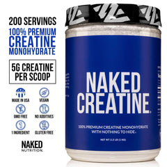 Back label of Naked Creatine Monohydrate 1000g bulk container with nutrition facts
