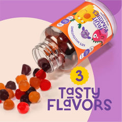 Three fruit flavors - strawberry, berry, and mango gummies
