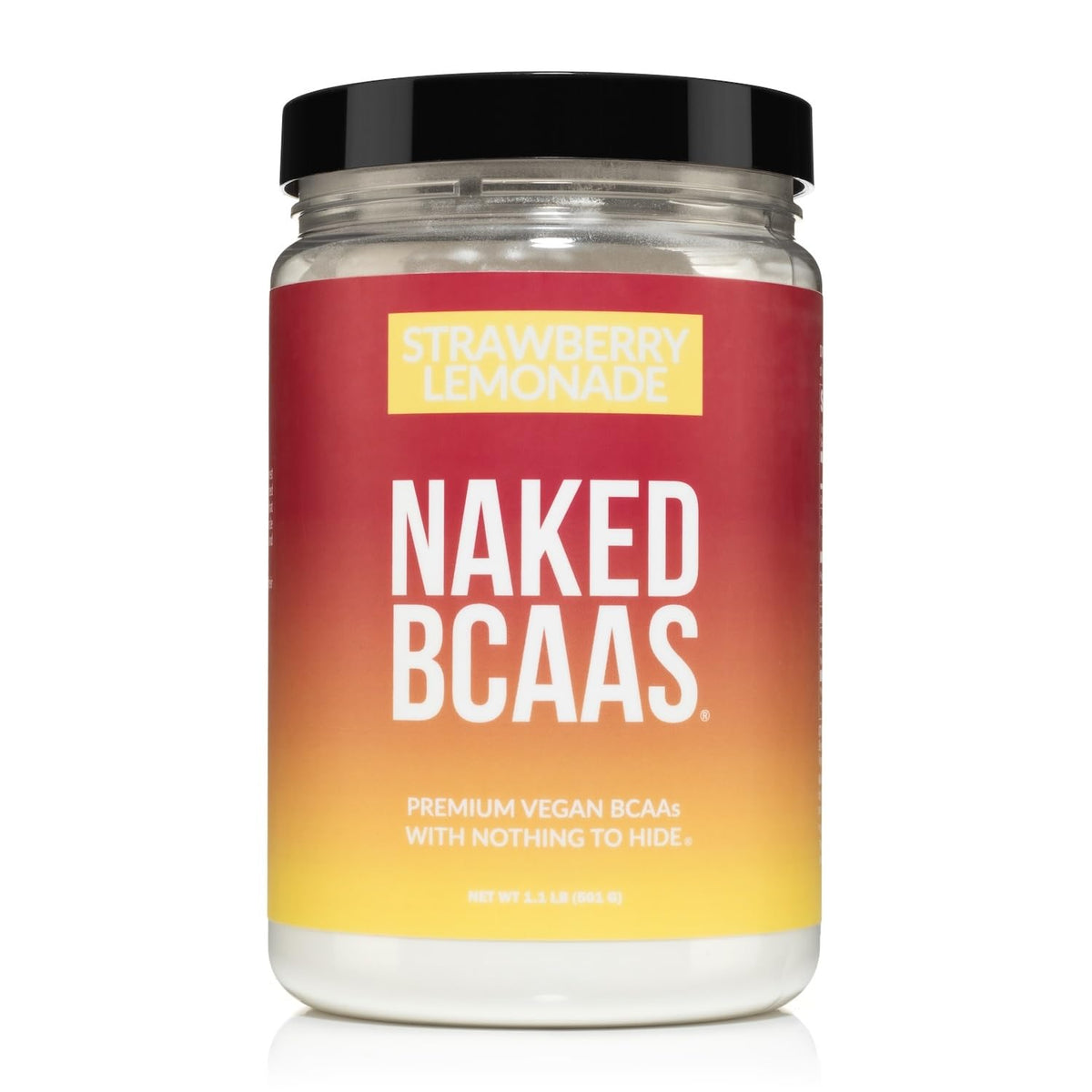 Front view of NAKED Strawberry Lemonade BCAAs 501g tub