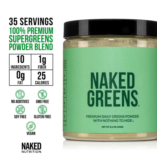 Assortment of organic greens and ingredients used in the powder