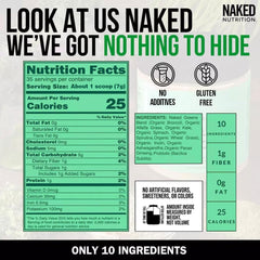 Naked Super Greens nutrition label and certifications