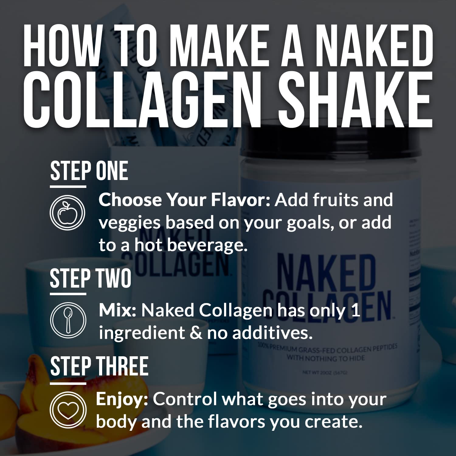 Vanilla-flavored collagen peptides powder being stirred