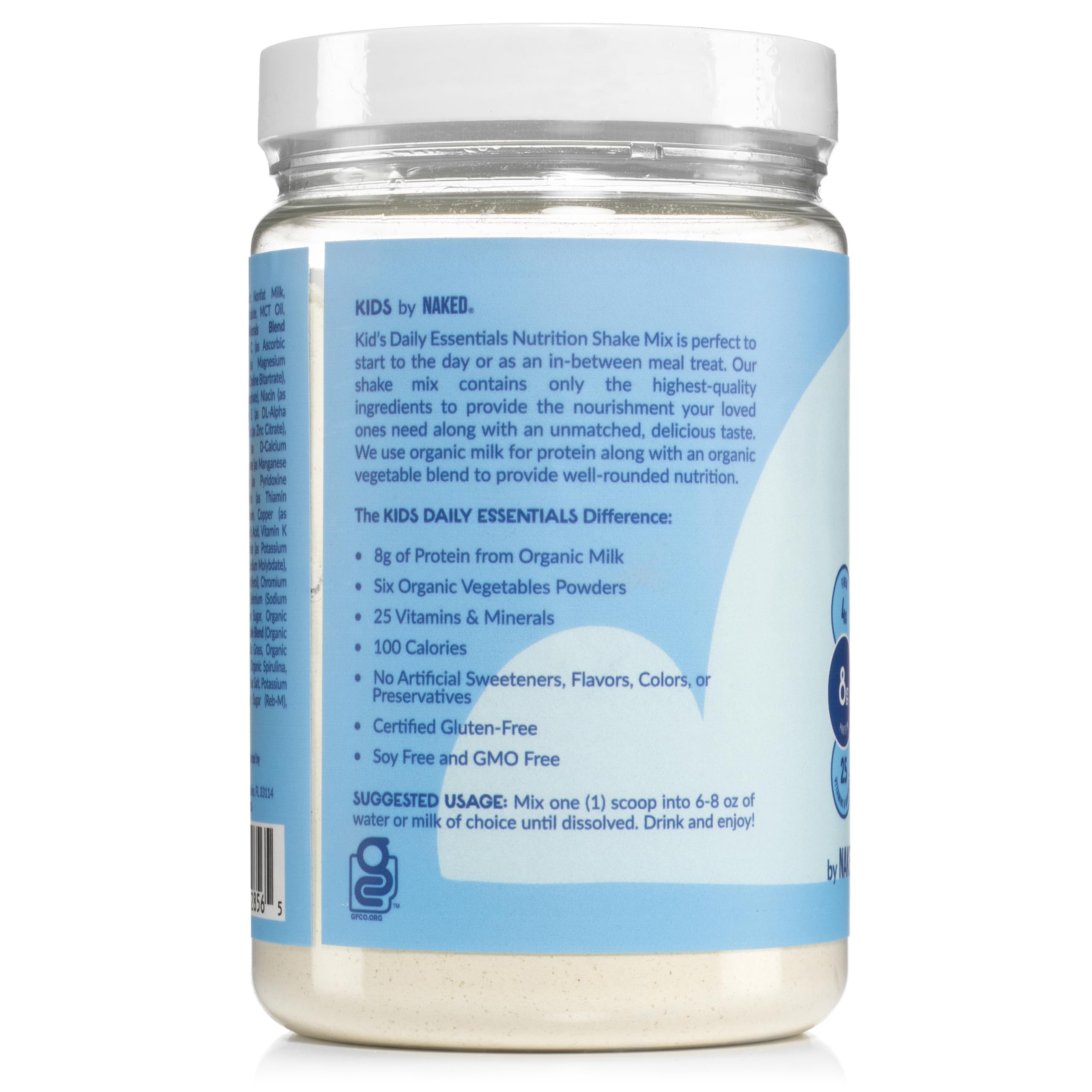 Naked Vanilla Kids Daily Essentials packaging highlighting 25 vitamins and minerals