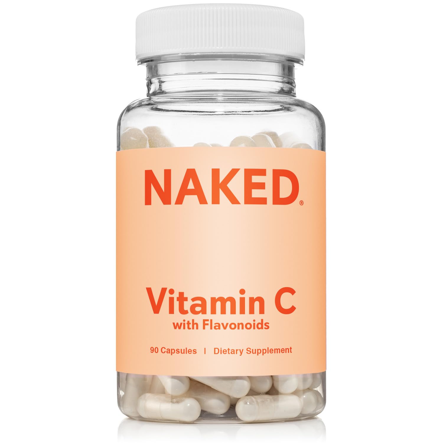 Bottle of Naked Vitamin C 500mg capsules with Citrus Bioflavonoids
