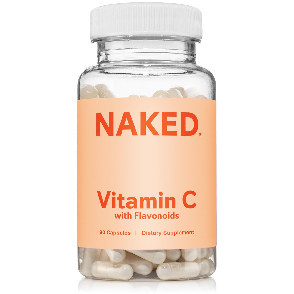 Bottle of Naked Vitamin C 500mg capsules with Citrus Bioflavonoids