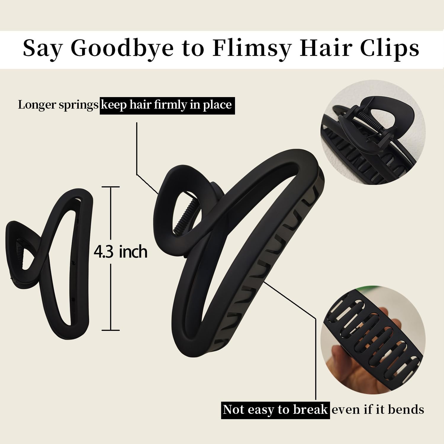 Nalodu Hair Claw Clip large 4.3-inch matte coffee securely grips thick hair.
