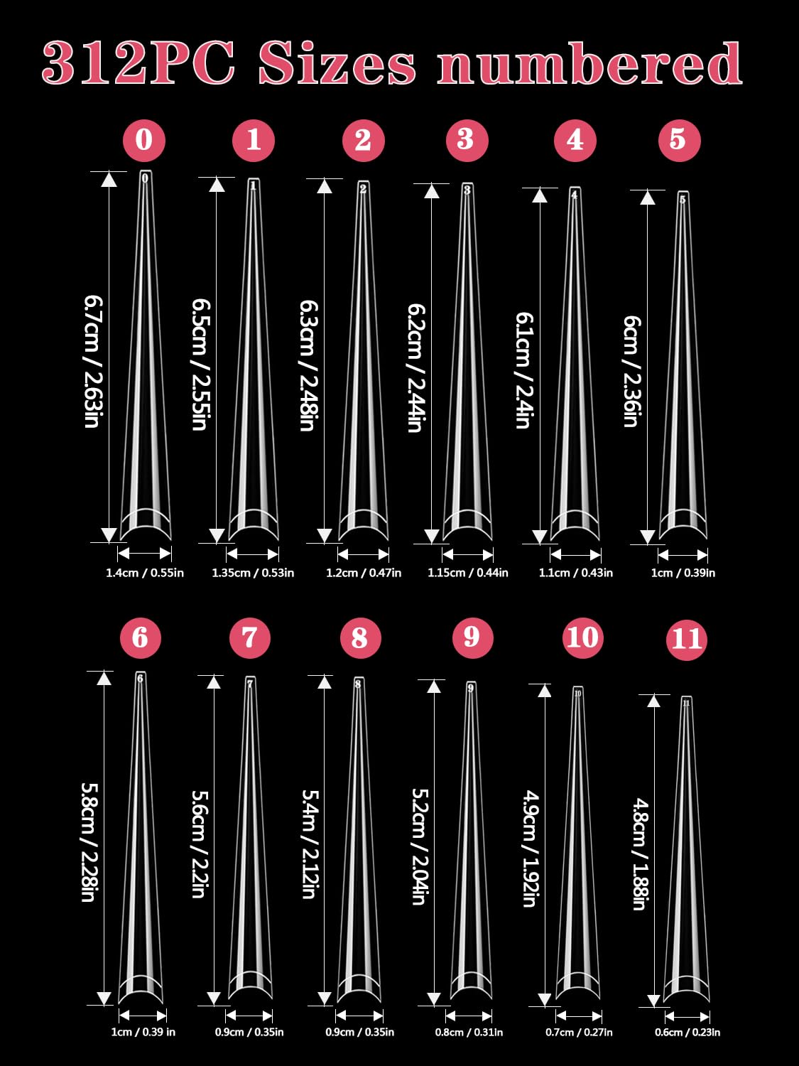 Namgznso 12 sizes 0–11 stiletto tips for precise fit