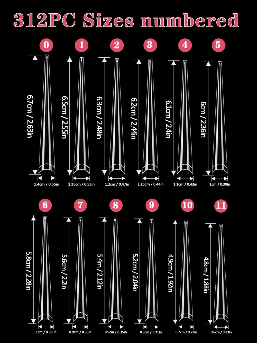 Namgznso 12 sizes 0–11 stiletto tips for precise fit