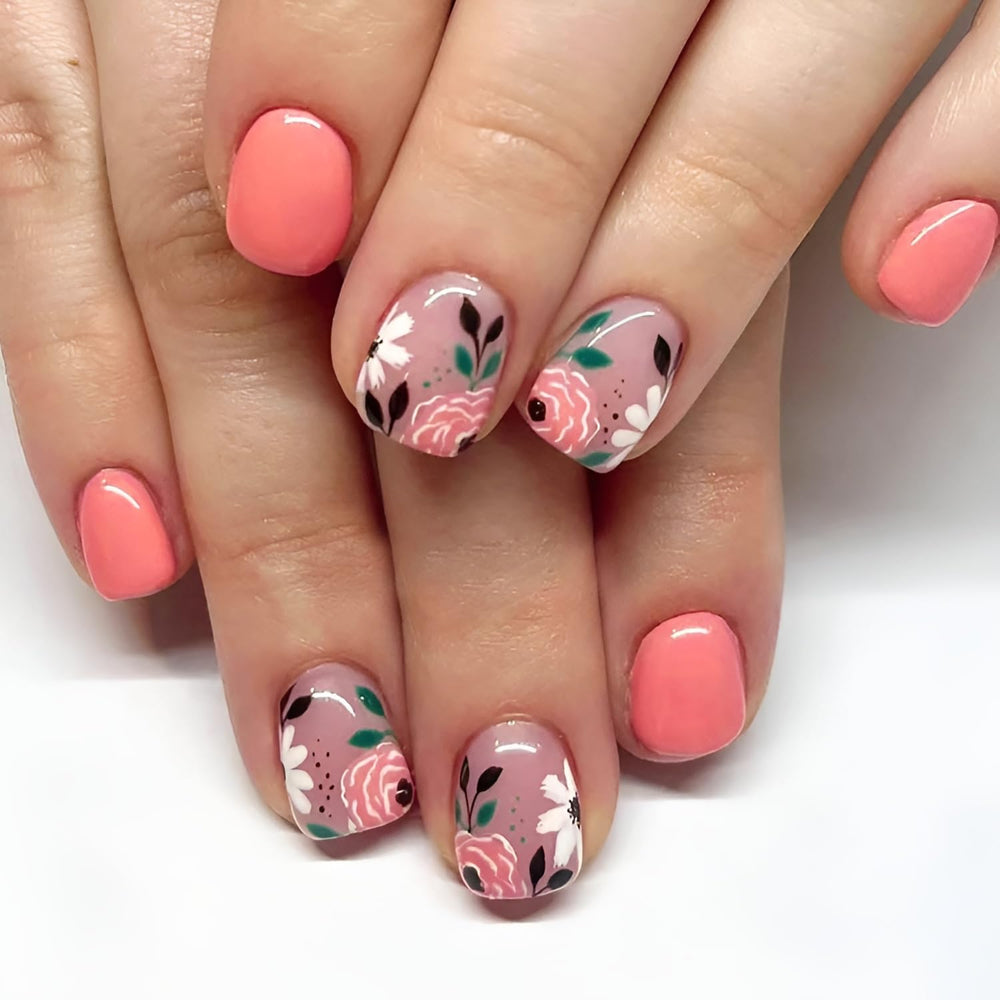 Namrec daisies nails with glossy finish, ideal for weddings and parties