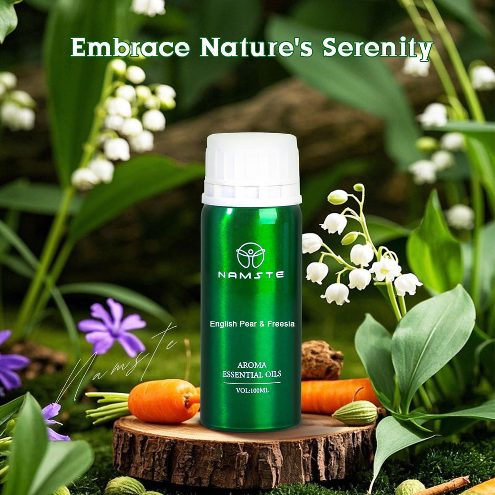 Namste English Pear & Freesia diffuser mist creates spa-like ambience.