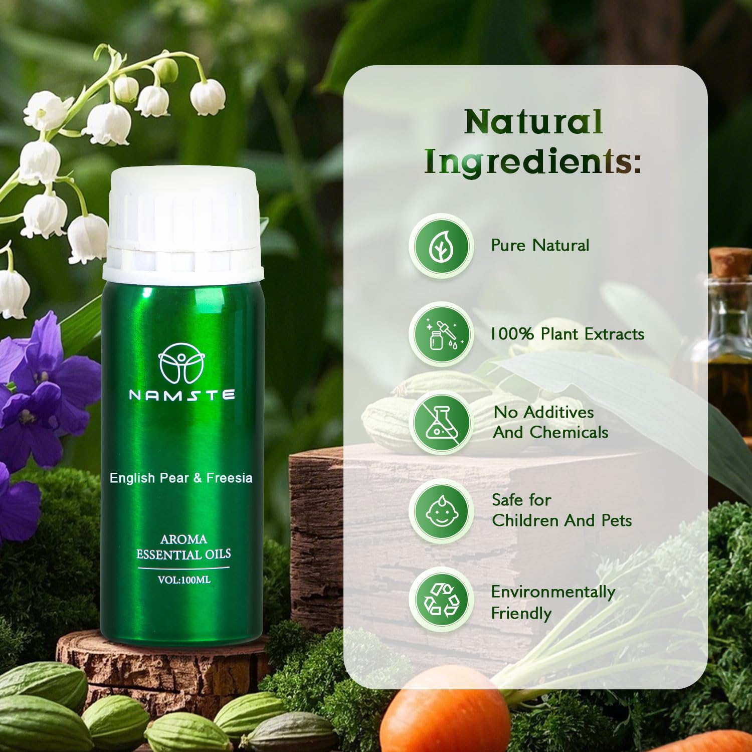 Namste English Pear & Freesia oil used in soap making for subtle aroma.