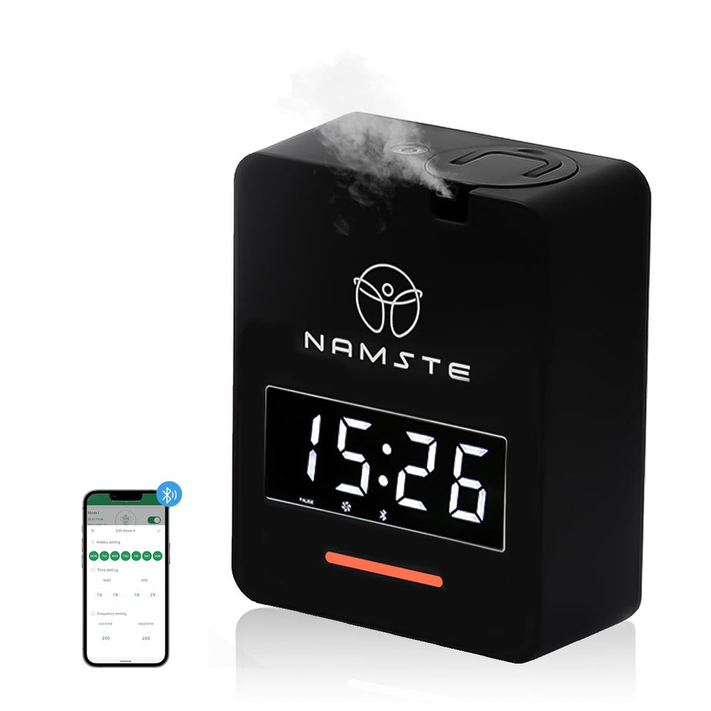Namste smart waterless diffuser front view shows quiet, steady aroma for home spaces.