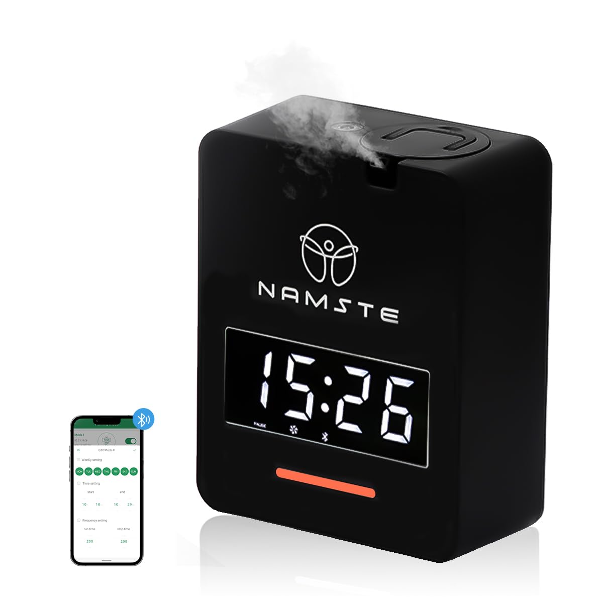 Namste smart waterless diffuser front view shows quiet, steady aroma for home spaces.