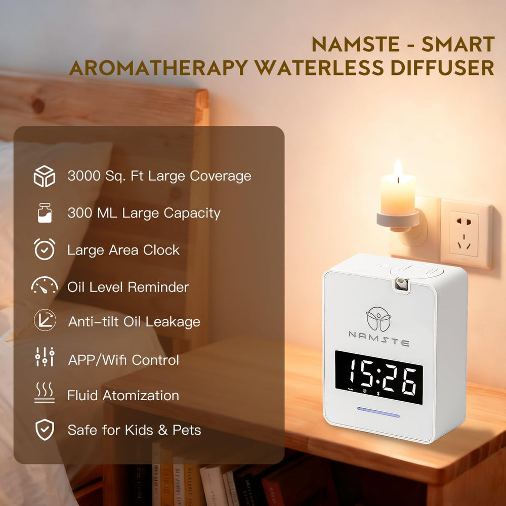 Namste Waterless Diffuser coverage up to 3000sqft supports whole-home fragrance.