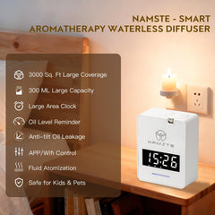 Namste Waterless Diffuser coverage up to 3000sqft supports whole-home fragrance.