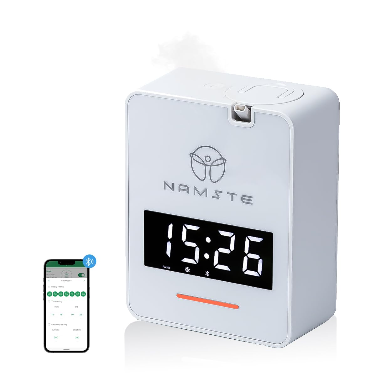 Namste Waterless Diffuser front view illustrates compact design for living spaces.