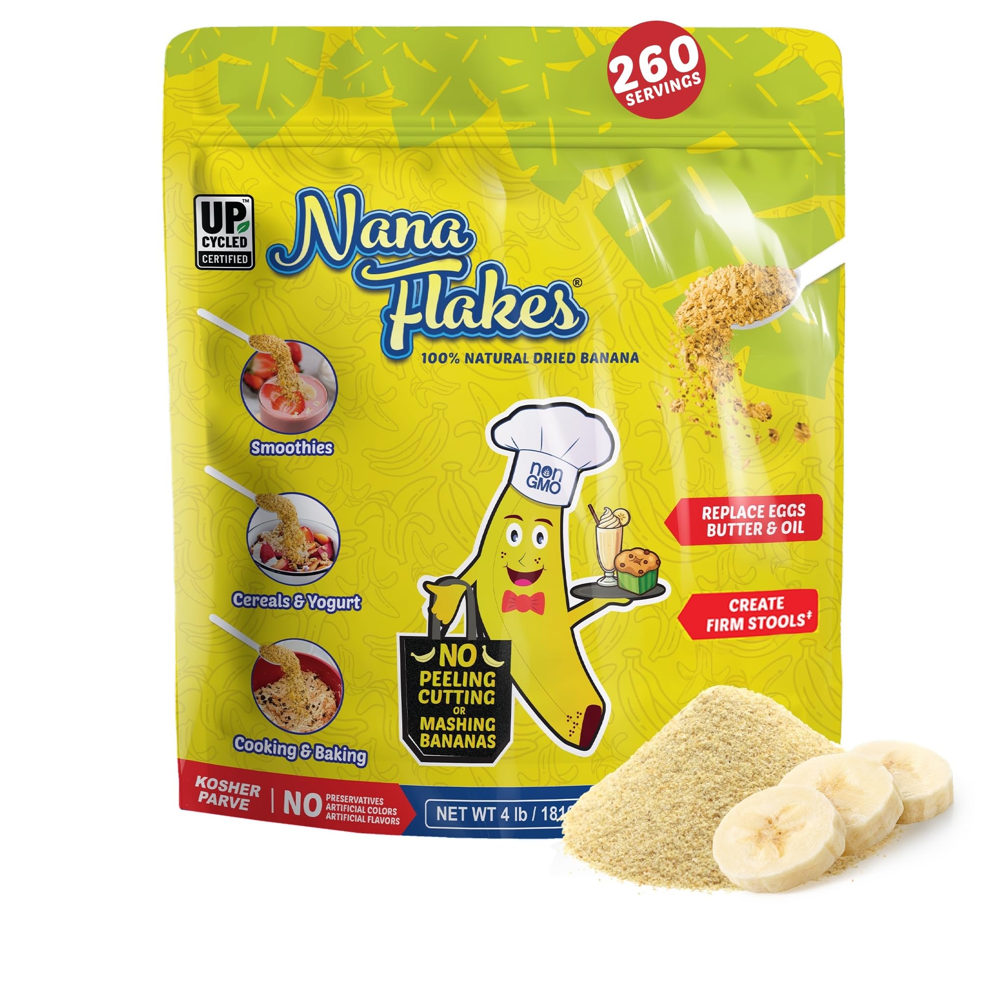 Nana Flakes banana powder in a resealable pouch