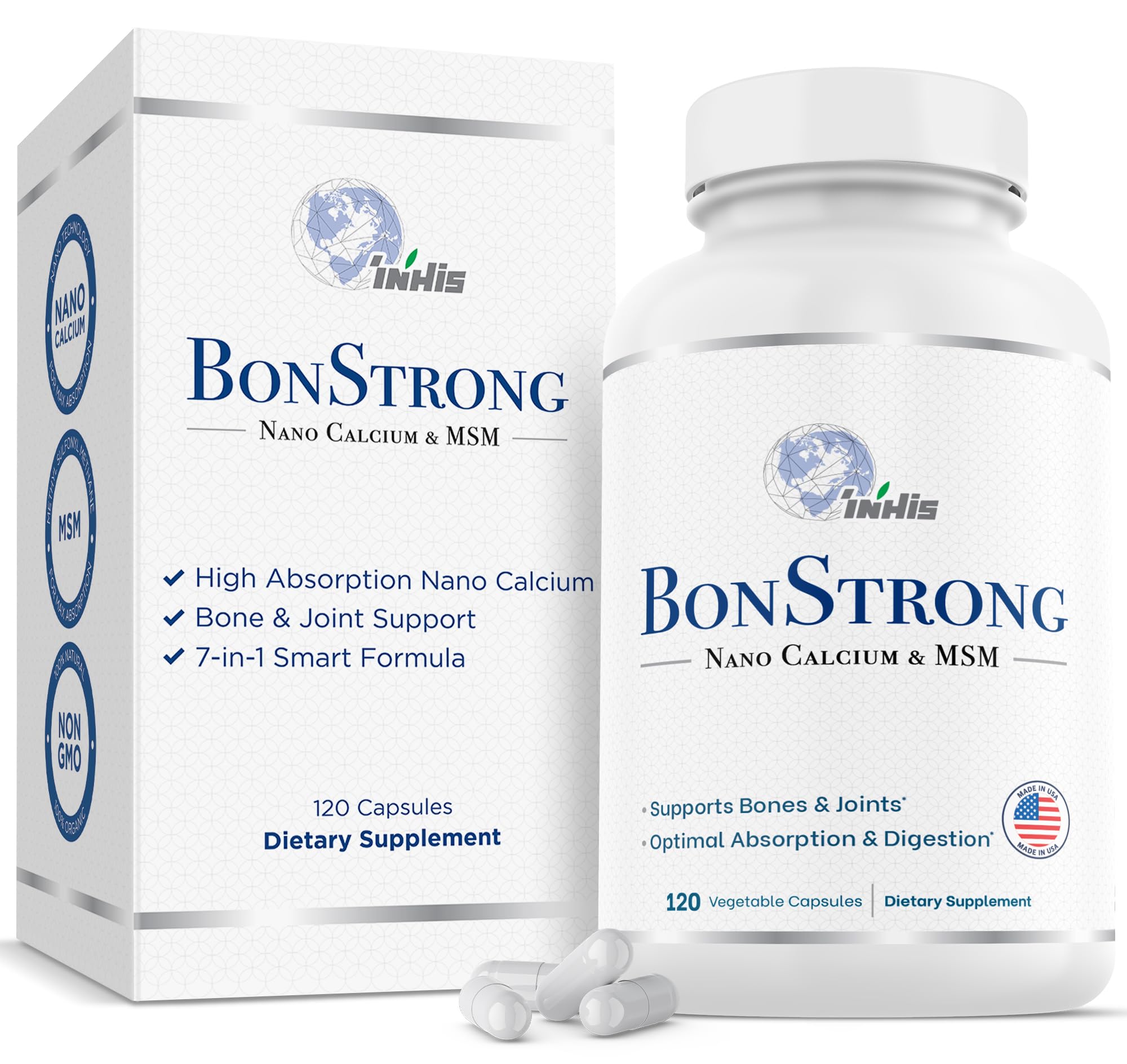Bottle of Nano Calcium Supplement with 7-in-1 bone support label