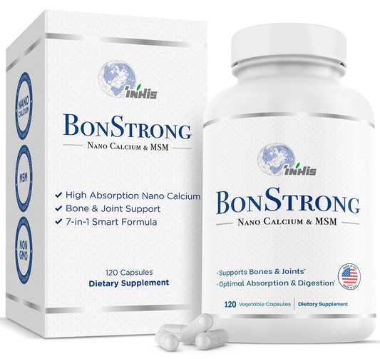 Bottle of Nano Calcium Supplement with 7-in-1 bone support label