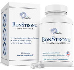 Bottle of Nano Calcium Supplement with 7-in-1 bone support label
