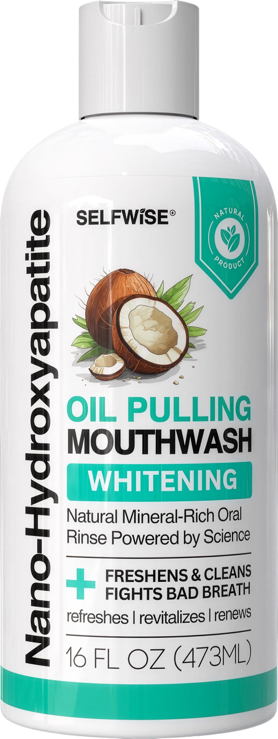 Bottle of Nano-Hydroxyapatite Oil Pulling Mouthwash 16oz