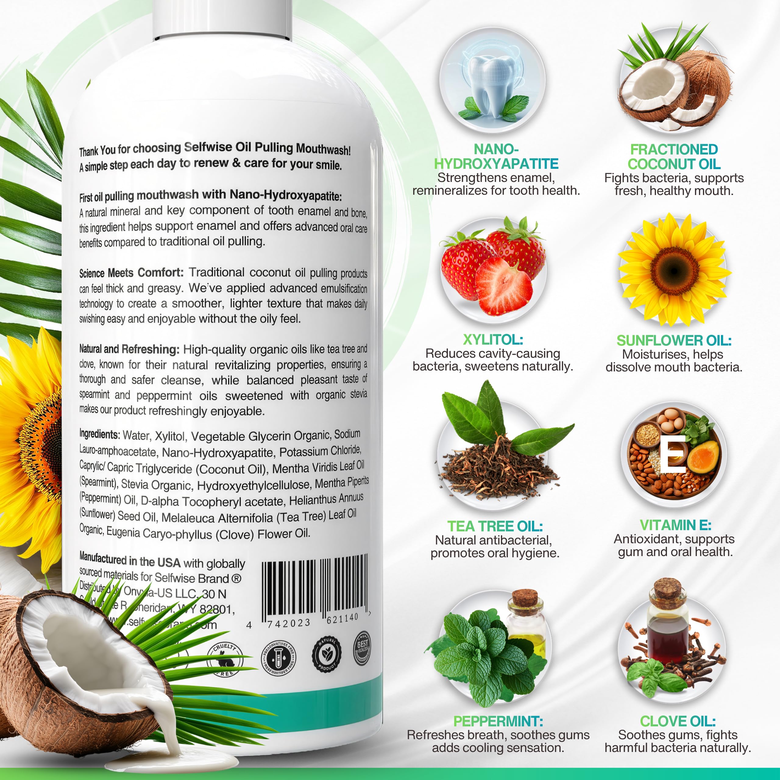 USA-made mouthwash packaging with organic branding