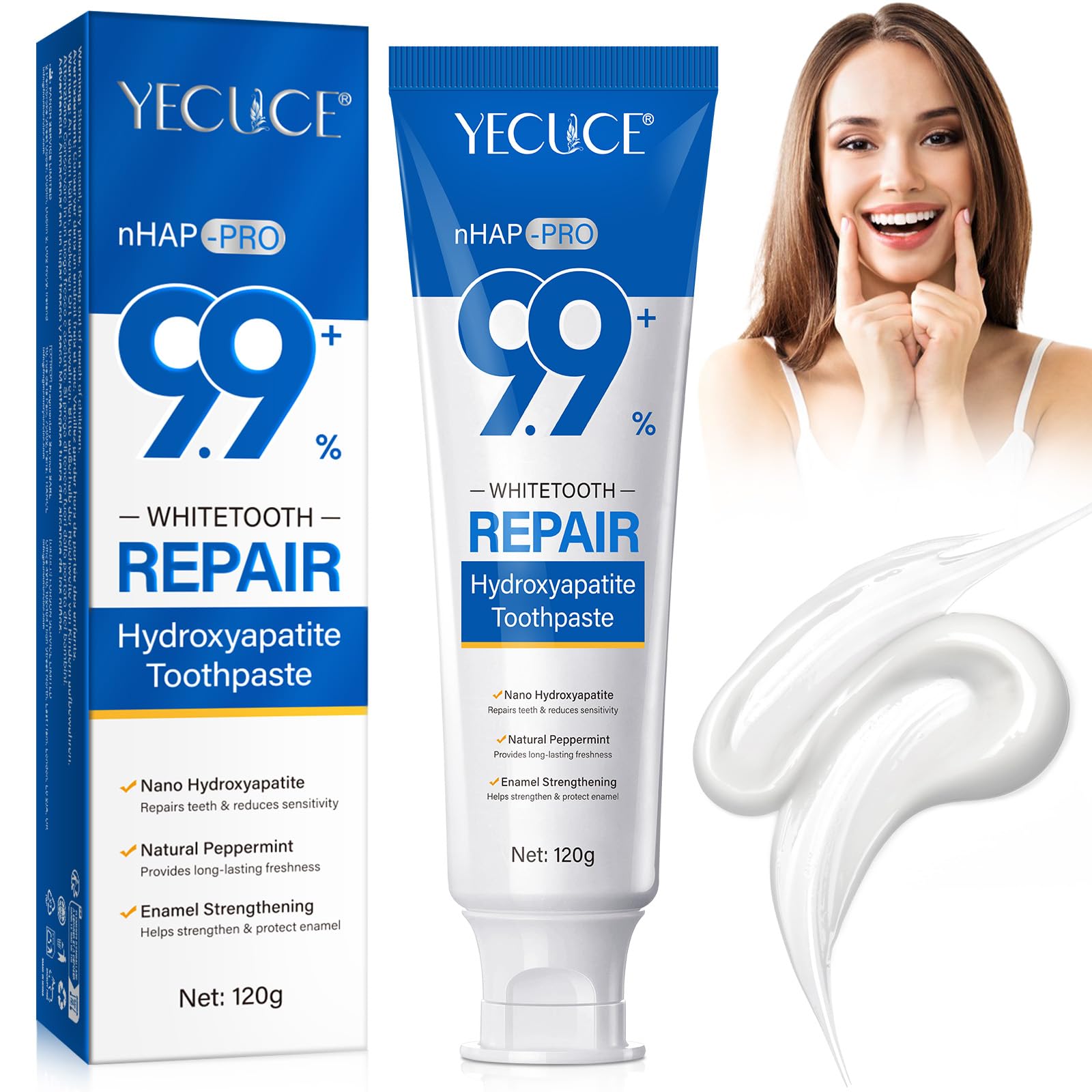 9.9% Nano Hydroxyapatite Toothpaste bottle and packaging