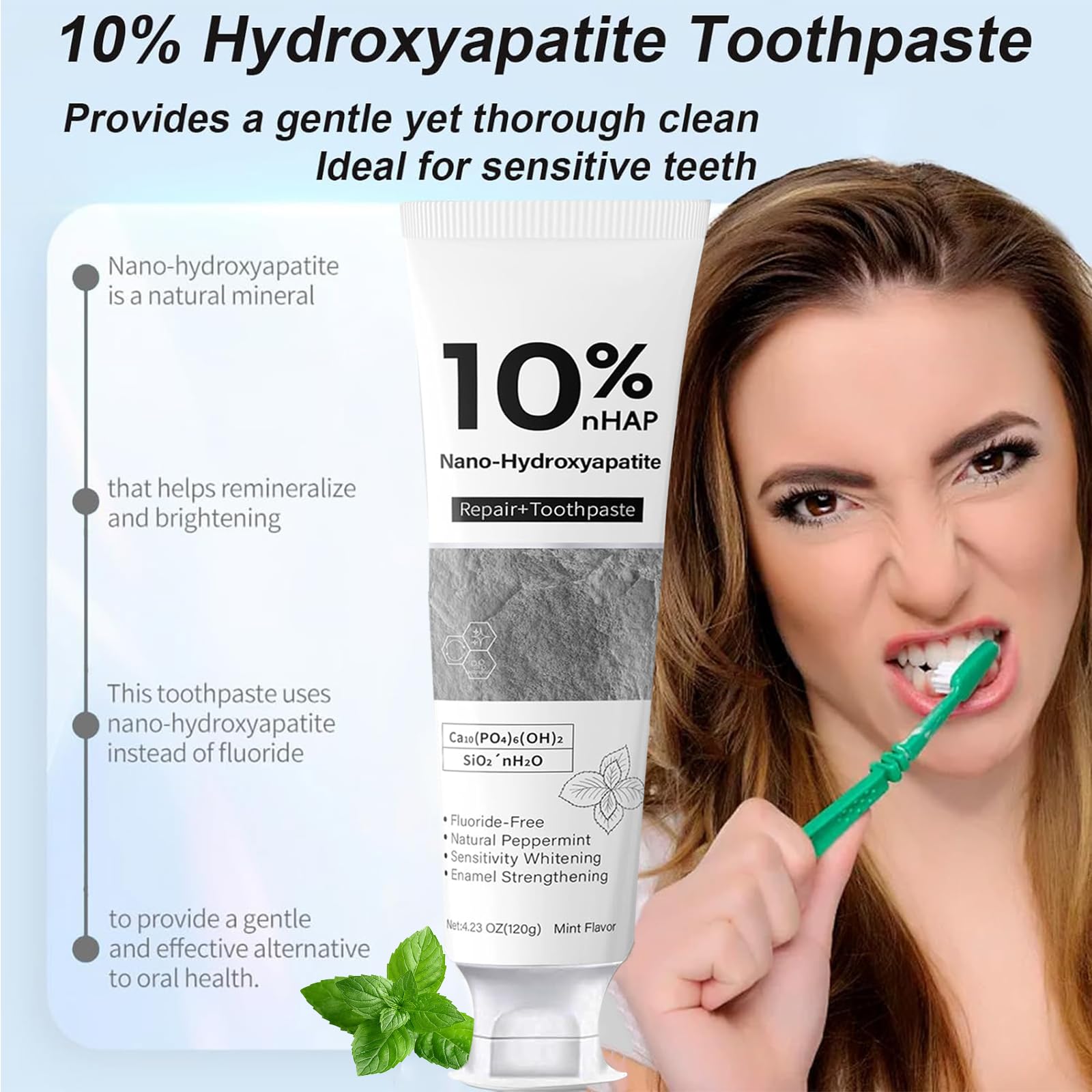 Person brushing teeth with fluoride-free toothpaste
