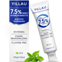 Close-up of nano hydroxyapatite toothpaste tube with 7.5% formula