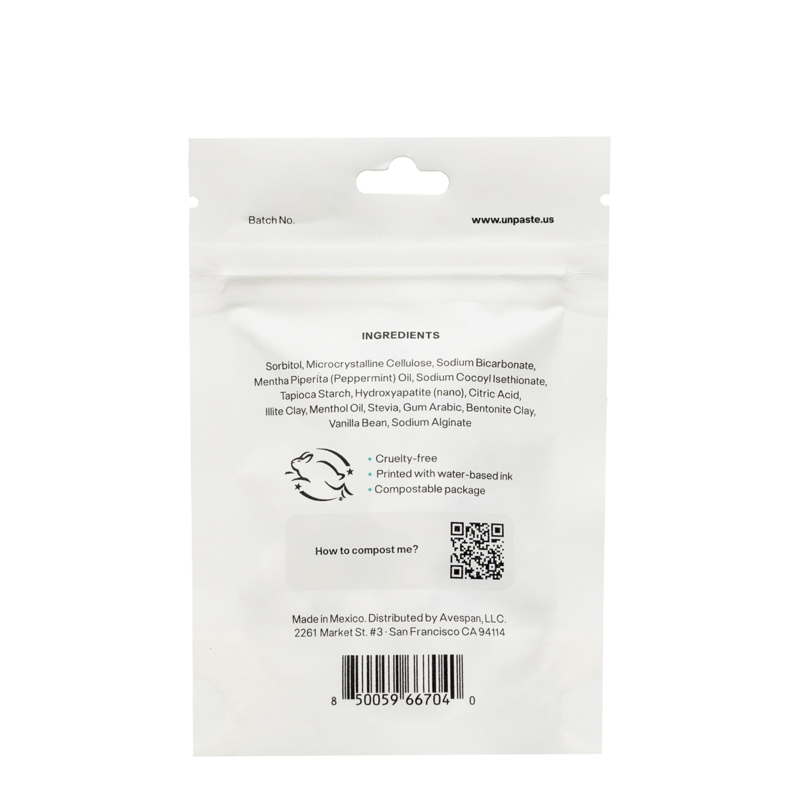 Toothpaste tablets packaging with flat-bottom design for upright display.