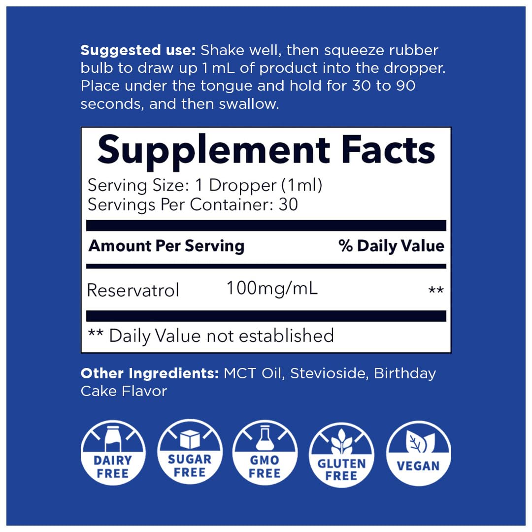 Vegan, gluten-free, non-GMO resveratrol supplement label