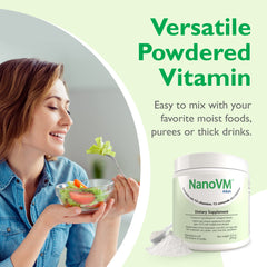 NanoVM bottle open-and-pour scene suggests quick mixing into drinks or foods.