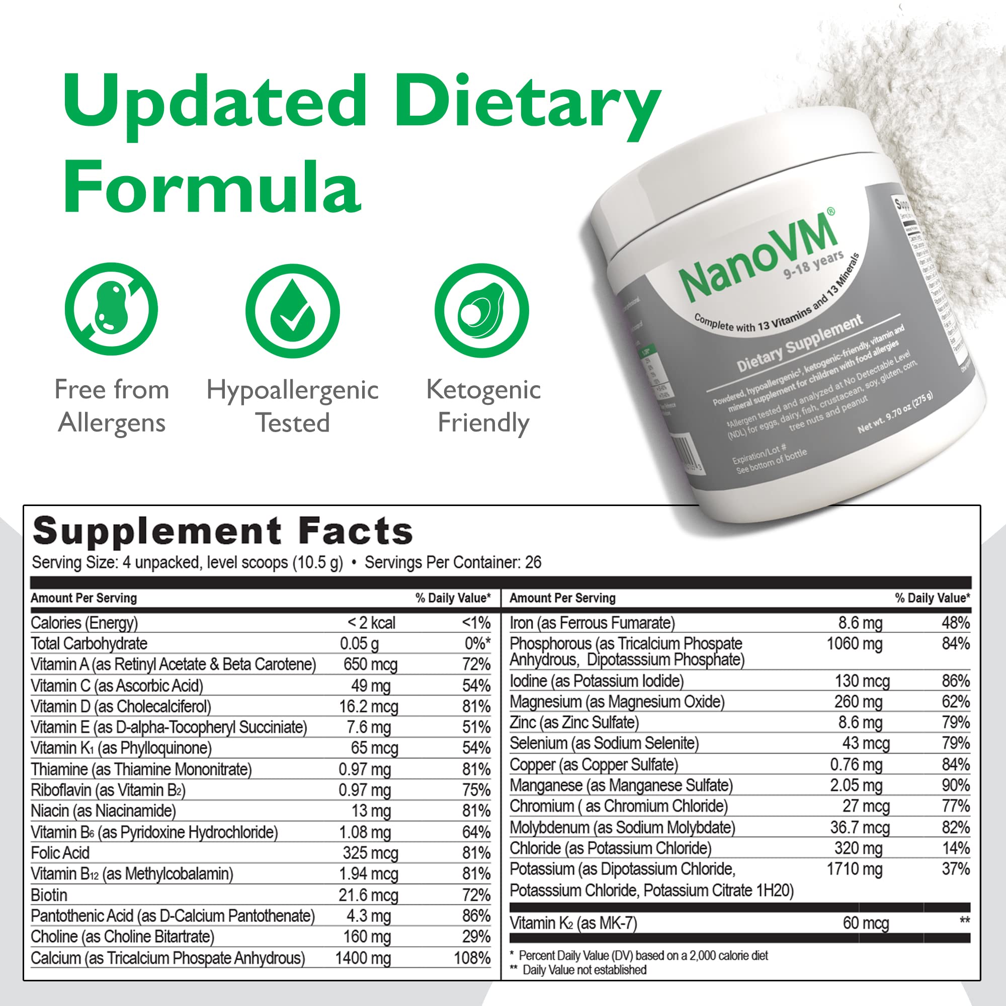 Unflavored NanoVM powder for kids being mixed into puree