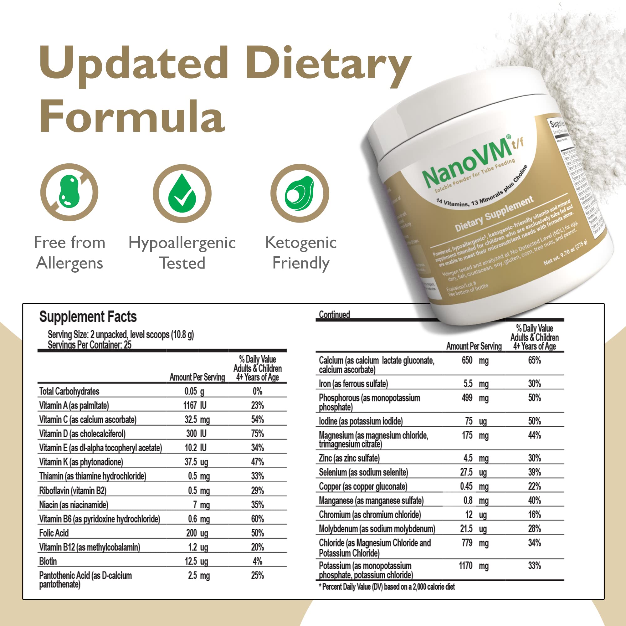NanoVM t/f label showing allergen-free claim