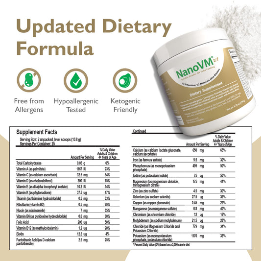 NanoVM t/f label showing allergen-free claim