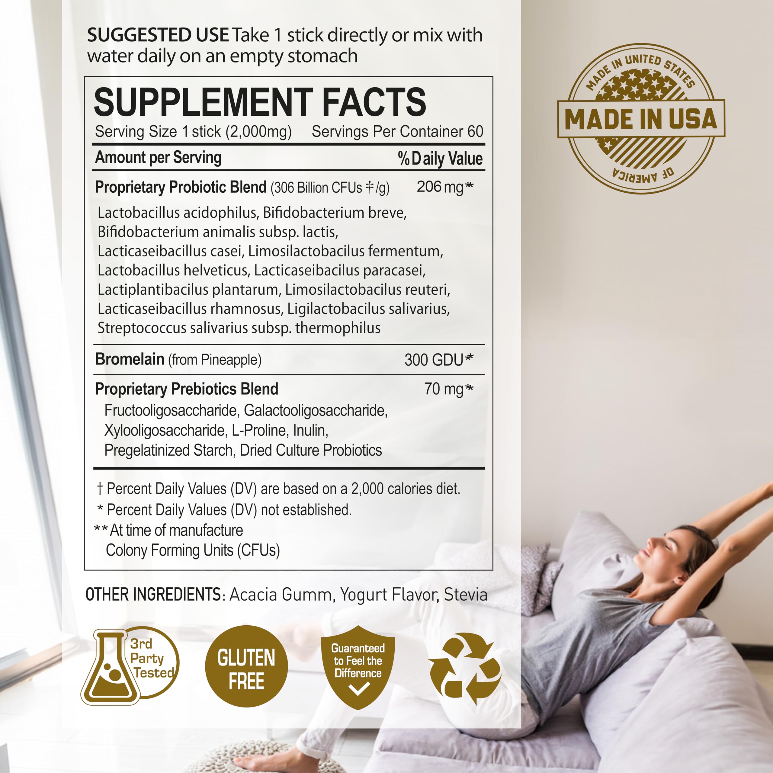 60 probiotic sticks arranged for product bundle