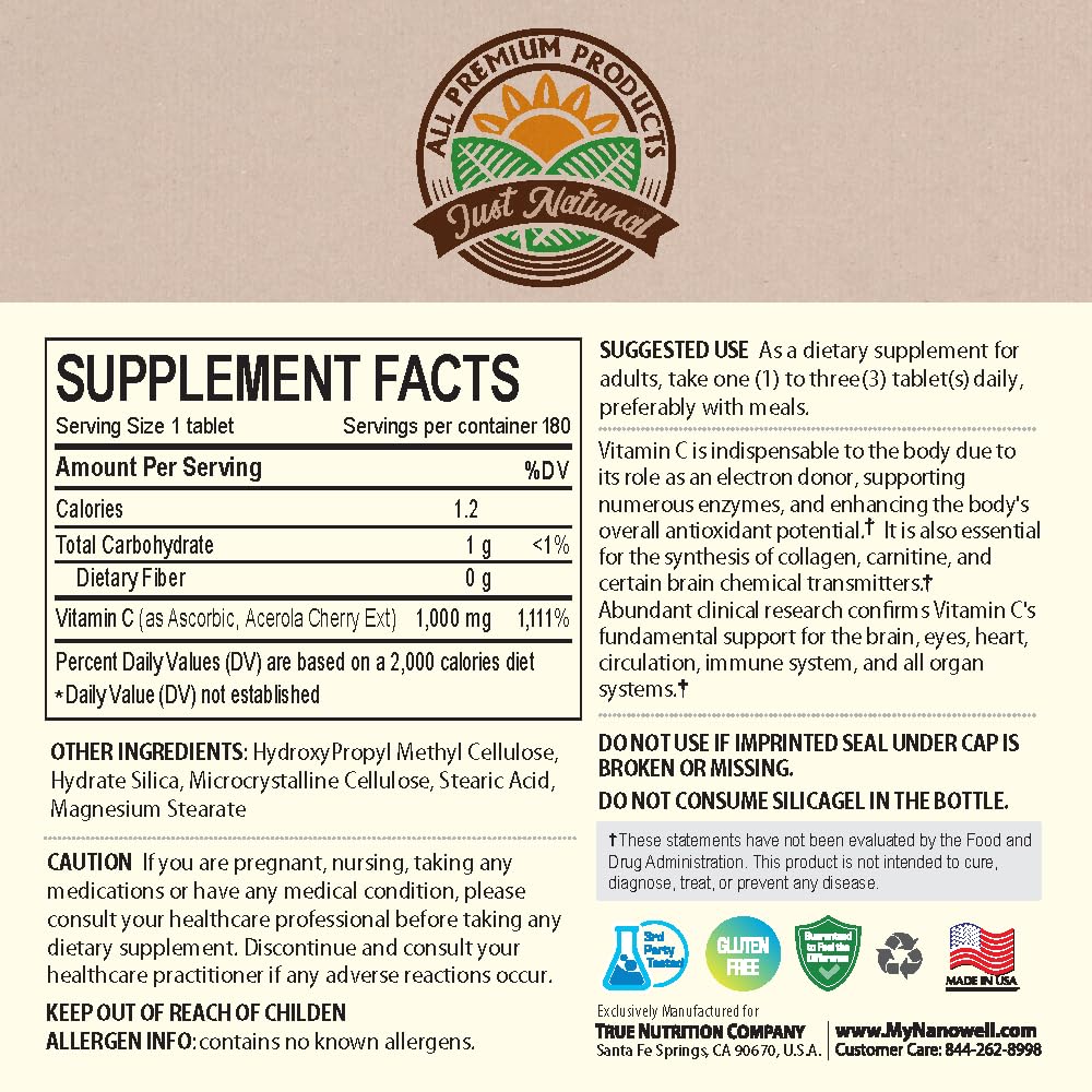 NANOWELL Acerola Cherry Vitamin C 1000mg bottle with measuring scoop