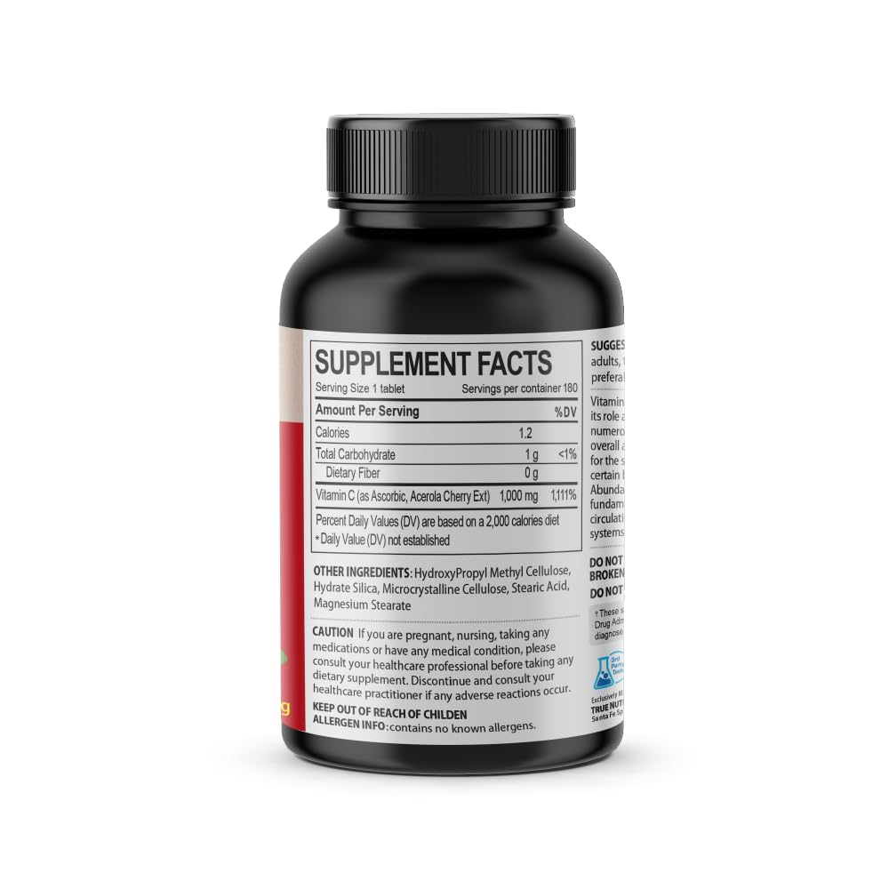 Ingredients panel for NANOWELL Acerola Cherry Vitamin C 1000mg