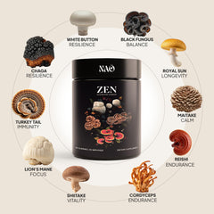 Shiitake and Maitake imagery on NAO gummies label