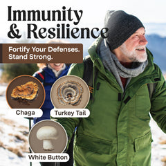 Turkey Tail imagery and label details on NAO bottle