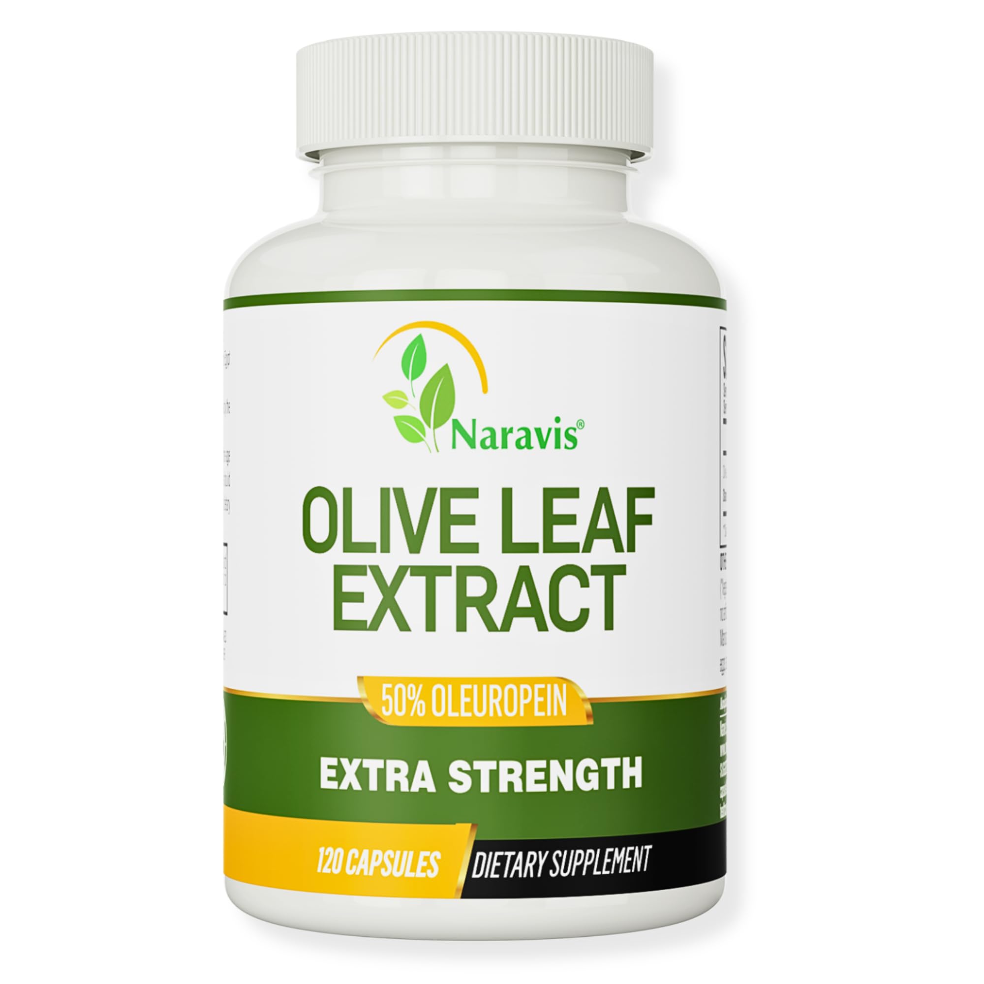 Hero image of Naravis Olive Leaf Extract bottle showing 50% Oleuropein label