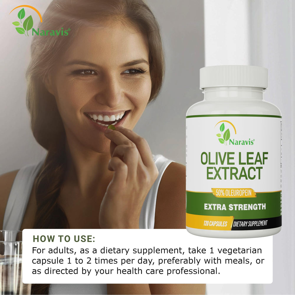 Supplement facts panel: 300 mg olive leaf extract per capsule