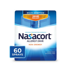 Nasacort 24HR bottle ready for daily use, offering all-day congestion relief.